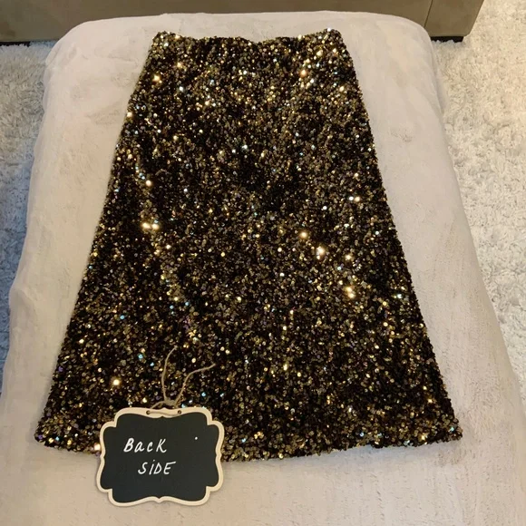 Banana Republic Gold Black S Sequin Elastic waist Skirt Party Wedding Guest - Picture 6 of 6